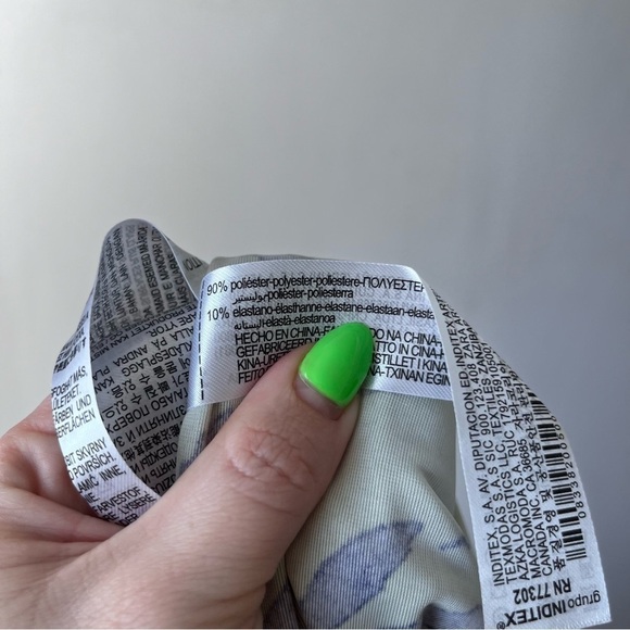 Zara Green & Blue Swirl Print High Rise Velvet Split Hem Flare Pants S NWT - Picture 7 of 8